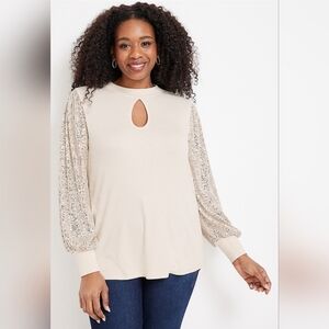 Maurices Sequin Sleeve Keyhole Front Blouse Plus Size 3X